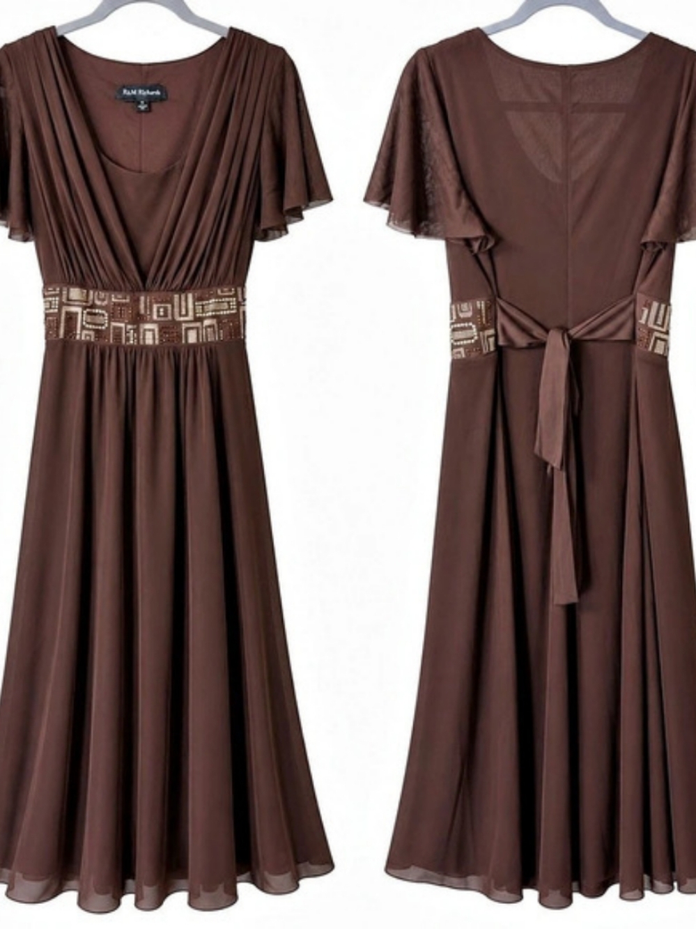 R&M Richards Brown Geometric Maxi Dress Size 14W